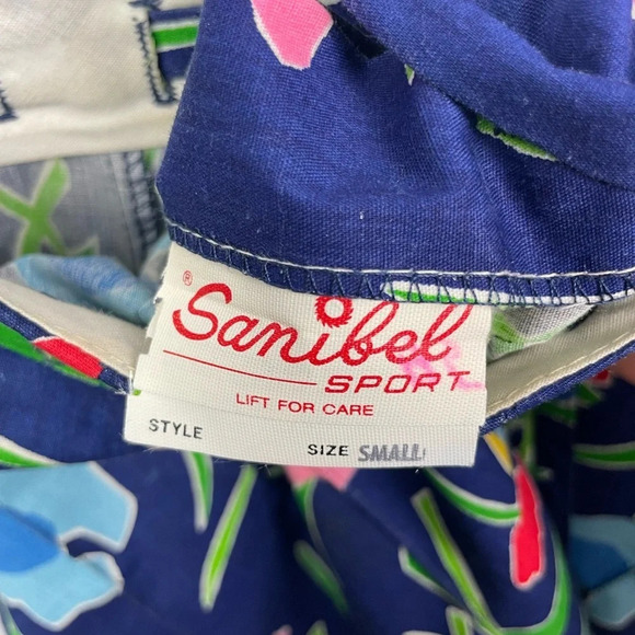 Vintage Sanibel Sport Blue Tulip Floral Button Up Pleated A-Line Skirt - Picture 5 of 7